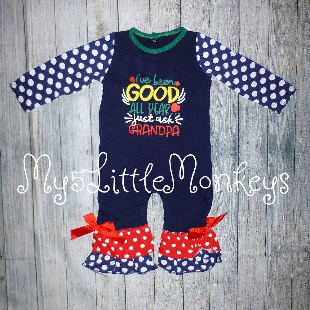 Baby Girls Christmas Grandpa Boutique Ruffle Romper Jumpsuit